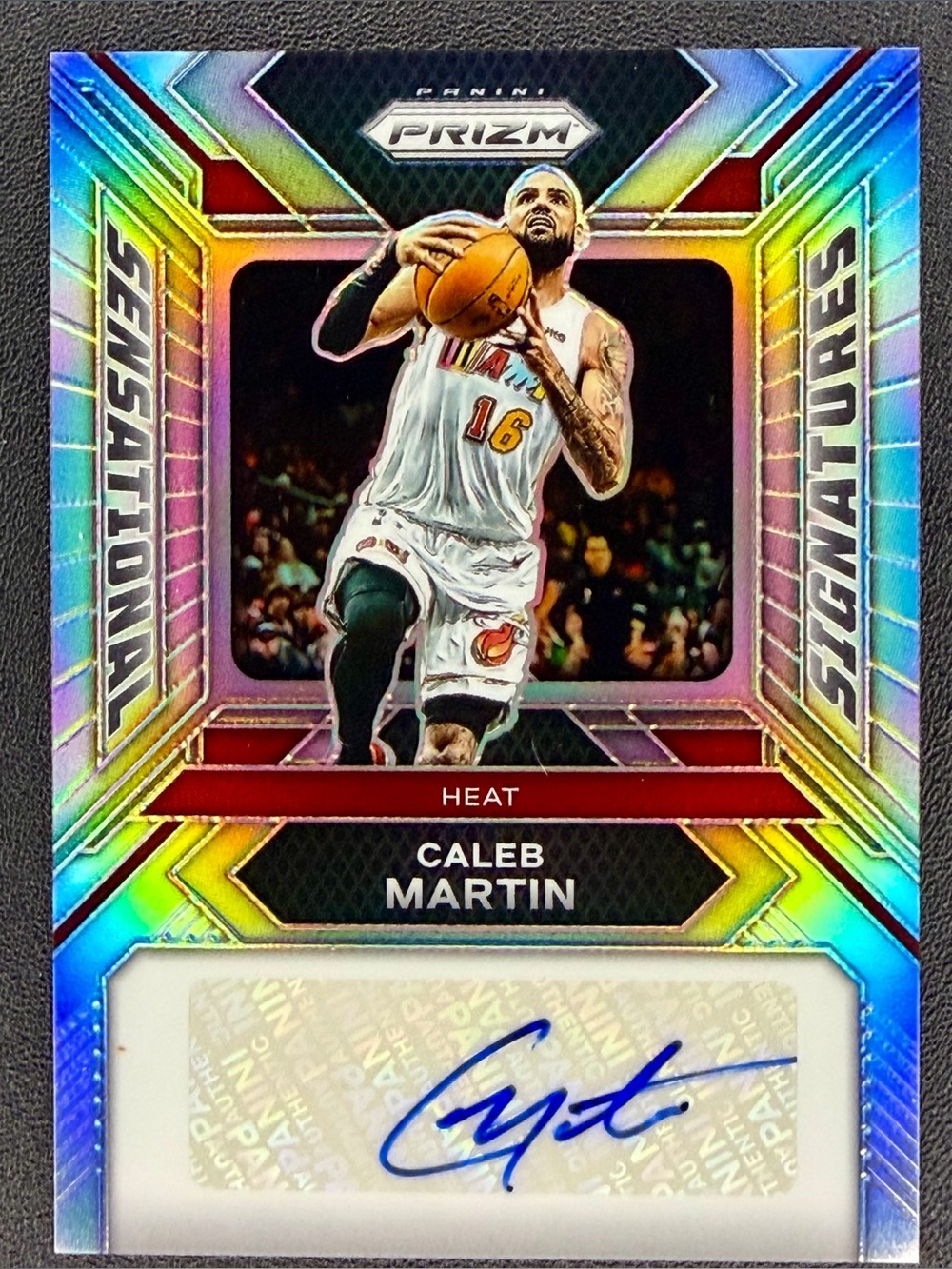 CALEB MARTIN 2023-24 PRIZM SENSATIONAL SILVER HOLO SIGNATURES AUTO #SS-CM HEAT